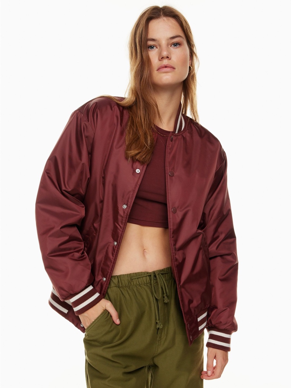 Aritzia | Burgundy Stadium Bomber Jacket